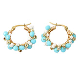 Heidi Baby Blue, Gold & White Beaded Gold Hoop Earrings